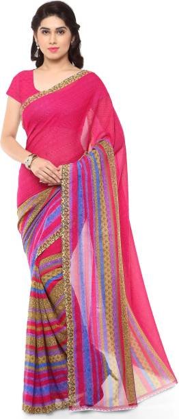 Pastel Blue Georgette-Satin Stripes Saree