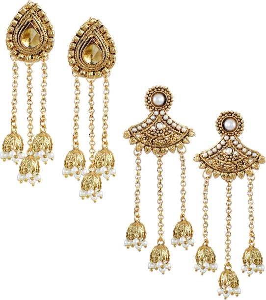 Zaveri Pearls Gold-Plated & White Pearls Beaded Kundan Studded Chandbalis  Earrings - Absolutely Desi