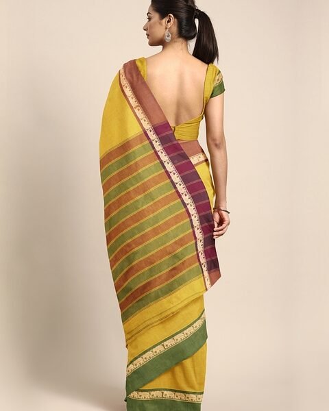 aamna Yellow Solid Pure Cotton Saree