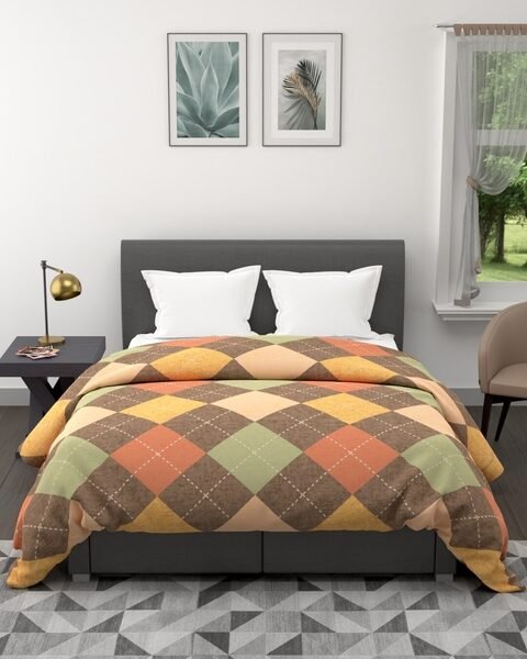 BIANCA Brown & Multicoloured Geometric AC Room 120 GSM Double Bed Comforter