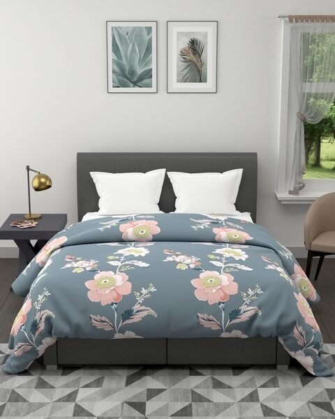 BIANCA Grey & Pink Floral AC Room 120 GSM Double Bed Comforter