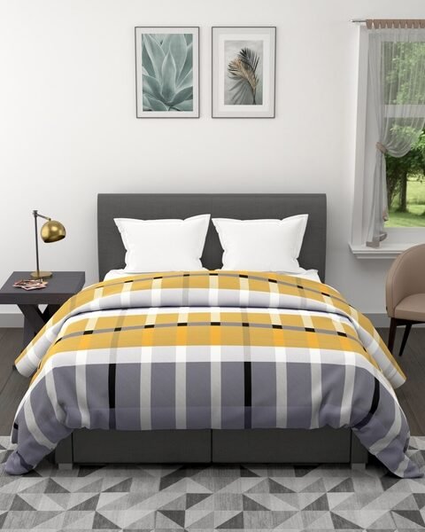 BIANCA Grey & Yellow Striped AC Room 120 GSM Double Bed Comforter