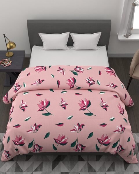 BIANCA Pink & Peach-Coloured Floral AC Room 120 GSM Double Bed Comforter