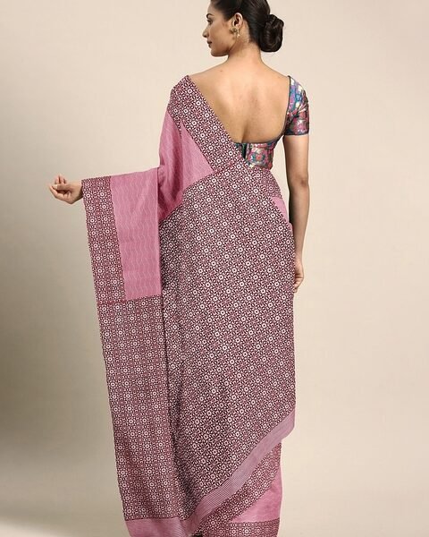 KALINI Pink Silk Blend Printed Pochampally Saree