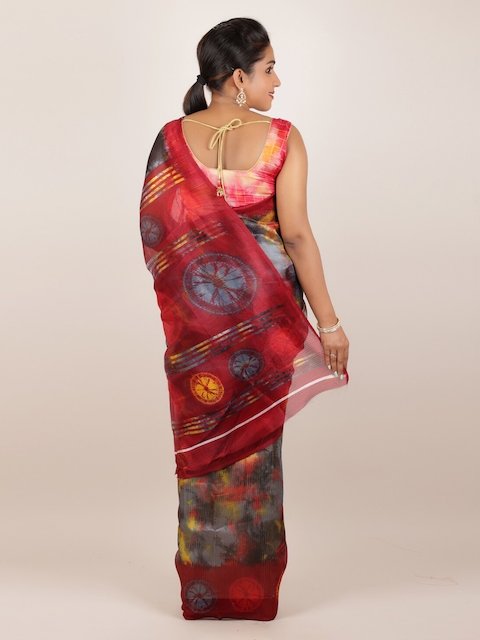 Buy Pothys Pothys Pink & Teal Zari Jute Silk Saree at Redfynd