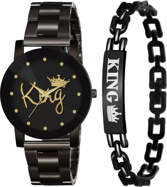 Watch for Men Watches Mens Watch for Boys Watch King Bracelet Combo  Stylish Branded Black Color