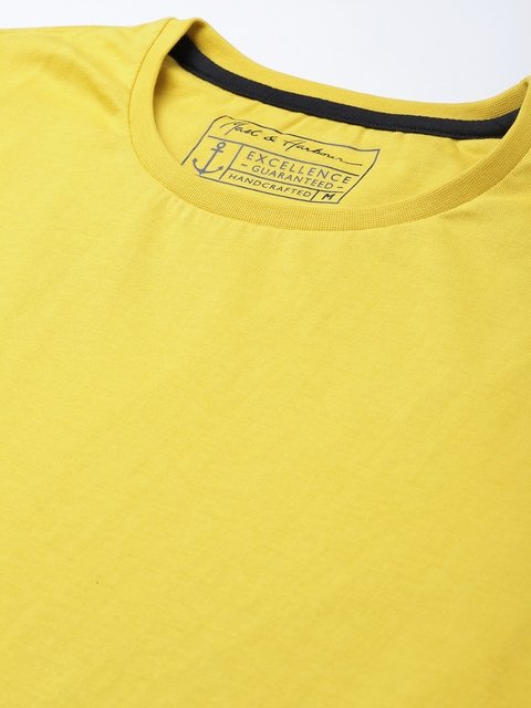 Mast & Harbour Men Mustard Yellow Solid Round Neck T-shirt – Wholesale ...