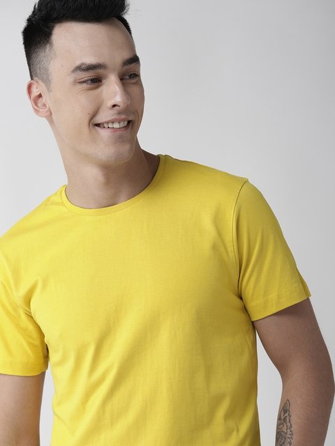 Mast And Harbour Men Mustard Yellow Solid Round Neck T Shirt Wholesale Price App 2652