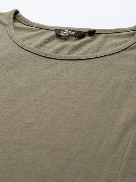 Roadster Olive Green Solid Cut & Sew Pure Cotton T-shirt – Wholesale ...