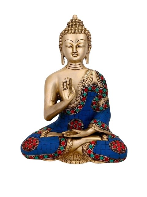 Craftvatika Gold-toned & Blue Abhaya Buddha Statue Showpiece 