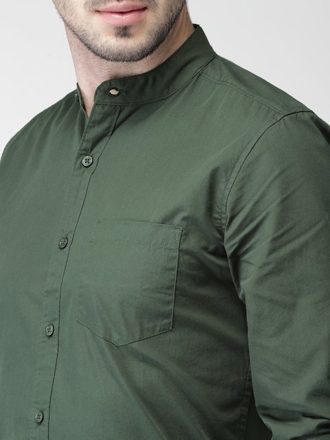 Highlander Olive Green Slim Fit Casual Shirt